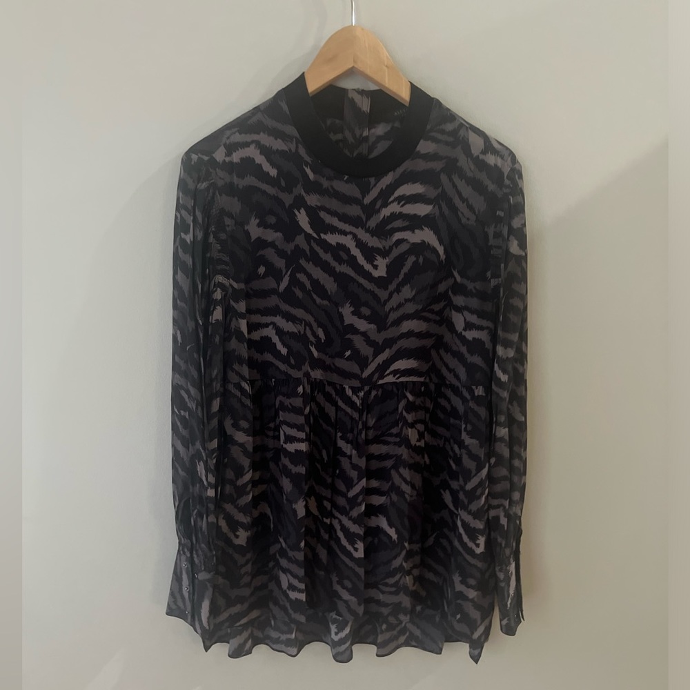 Zadig & Voltaire Black and Gray Zebra-Print Sheer Blouse